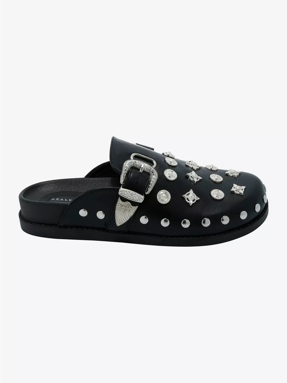 NWOB Azalea Wang Black & Silver Studded Mules